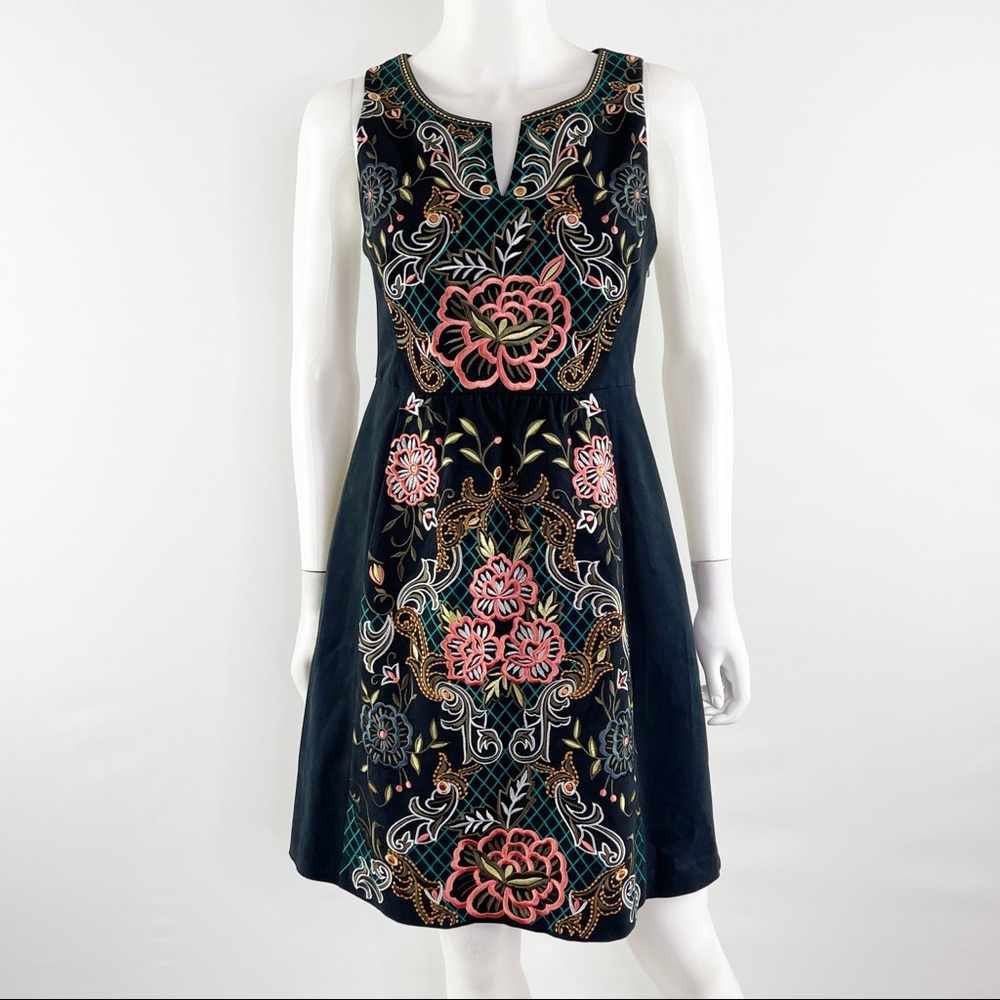 Anthropologie Moulinette Soeurs Size 4 Black Floral Embroidered PERENNIAL Dress - Picture 1 of 8